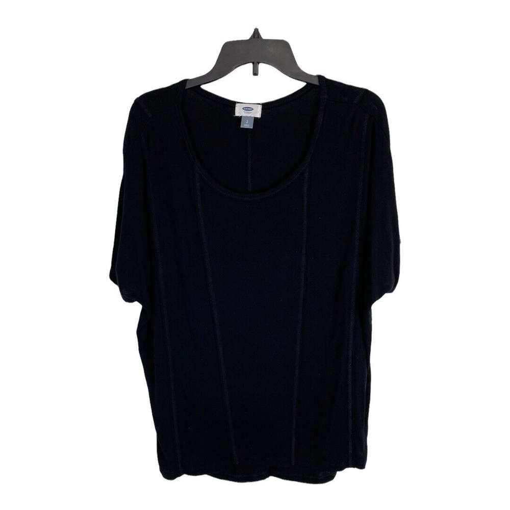 Old Navy Womens Shirt Size Large Black Knit Top Short Sleeve Semi Sheer Blouse